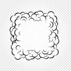 Isolated cartoon speech bubbles, frames of smoke or steam, comics dialogue cloud, vector illustration on white transparent background.