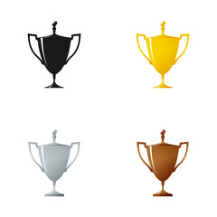 Set of Cups on a White Background , Gold , Silver ,Bronzed and Silhouette Trophy Cup of Winners , Vector Illustration