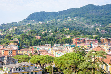 Fototapeta na wymiar Morning view from above to cloudy day in Santa Margherita Ligure city in Italy