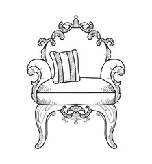 Armchair with luxurious ornaments. Vector French Luxury rich intricate structure. Victorian Royal Style decor