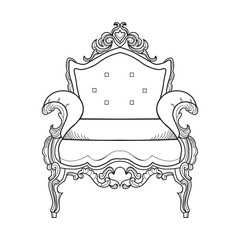 Armchair with luxurious ornaments. Vector French Luxury rich intricate structure. Victorian Royal Style decor