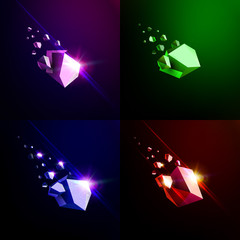 Falling beauty stone, collapsing asteroid, vector 3D illustration. Isolated unusual logo template © artyway