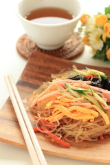 asian cuisine, glass noodle salad and tea