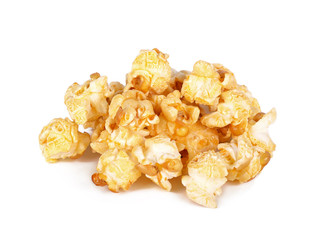 Caramel popcorn on a white background