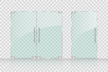 Store, Mall glass doors for market and boutique. Glass doors isolated on transparent background. vector illustration
