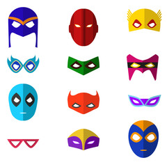 Cartoon Superhero Mask Color Icons Set. Vector