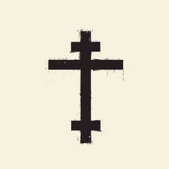 Vector sign of black cross with splashes and drips on an abstract background in grunge style