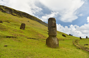 Moai statues in the Rano Raraku Volcano in Easter Island, Chile