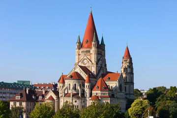 Fototapeta na wymiar Austria, Vienna, Saint Francis of Assisi Church from 1910, Rhenish-Romanesque style