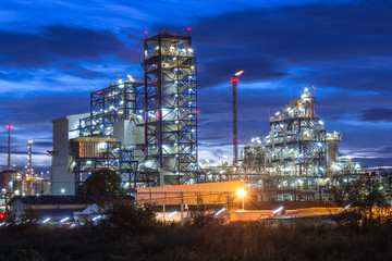 Petrochemical plant, oil refinery factory with Twilight