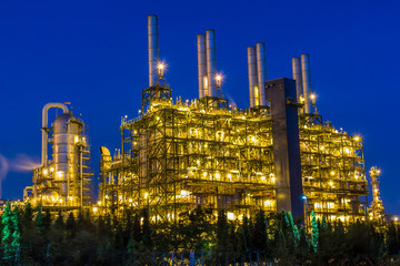 Petrochemical plant, oil refinery factory with Twilight