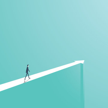 Business or career direction concept vector illustration. Businessman walking on arrow.