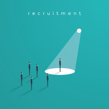 Recruitment or headhunting business concept vector with one businessman in spotlight as symbol of search for skillful and talented workers.