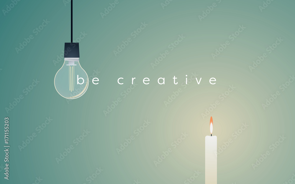 Poster creative solution business vector concept with lightbulb and candle light burning. simple solution f