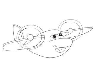 cartoon coloring plane with faces. Live transport.