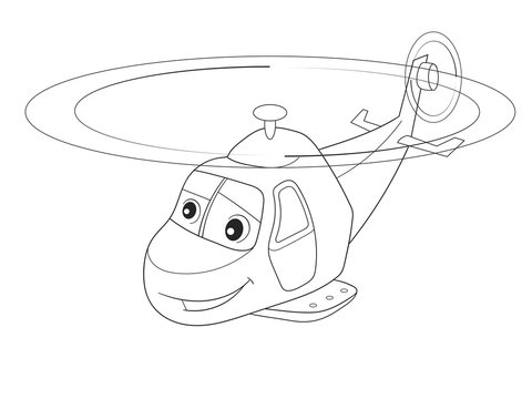 cartoon coloring helicopter with faces. Live transport.