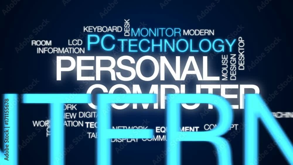 Poster personal computer animated word cloud, text design animation.
