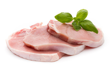 Fresh raw beef steak isolated on white background, top view.