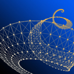 Abstract blue background with helix from dots and lines.