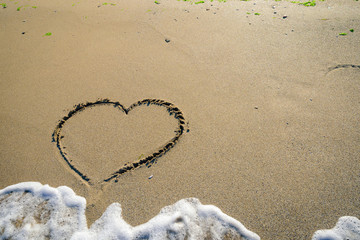 hart in sand washed by waves