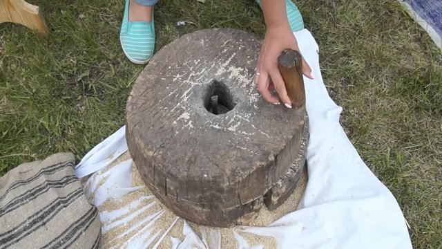 historic hand-driven millstone
