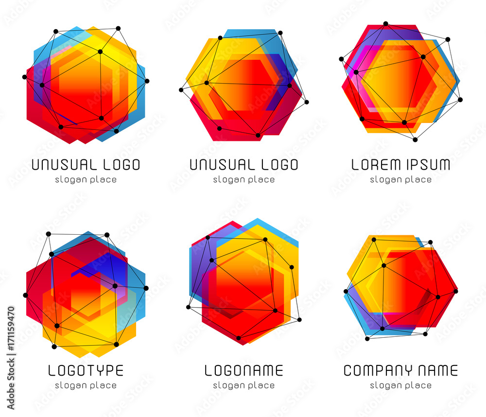 Poster futuristic abstract colorful vector logo and poster template. innovative technologies digital design