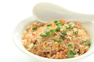 Chinese fried rice with spring onion on top
