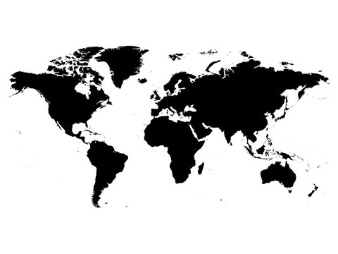 Map of World black vector silhouette. High detailed map on white background.