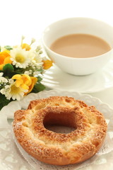 Old fashion donut and cafe latte