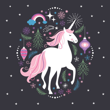 Christmas Card With Unicorn
