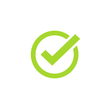 Tick icon vector symbol, green checkmark isolated on white background, checked icon or correct choice sign, check mark or checkbox pictogram