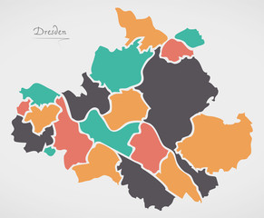 Fototapeta na wymiar Dresden Map with boroughs and modern round shapes