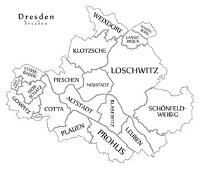 Modern City Map - Dresden city of Germany with boroughs and titles DE outline map