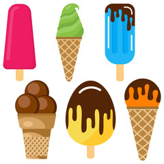 Set of vector illustration of ice cream. Multicolored creamy ice cream 
