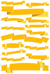 Set of fifteen yellow cartoon ribbons and banners for web design. Great design element isolated on white background. Vector illustration.

