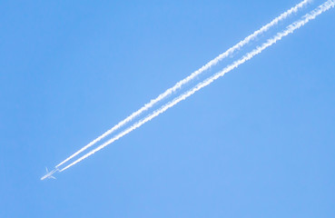 A trace in the sky from a flying airplane