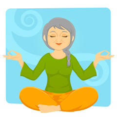 Obraz na płótnie Canvas Happy mature woman relaxing with meditation