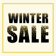 Festive luxury banner WINTER SALE with glamour golden glitter confetti