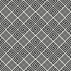 Seamless pattern in greek style. Black and white tilework. Geometric tiles with meander ornament. Monochrome Greece background.