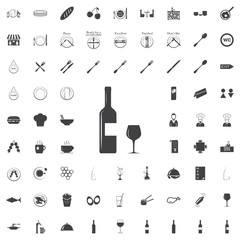 glass and a bottle of wine black icon on the white background restaurant cafe set Flat vector illustration
