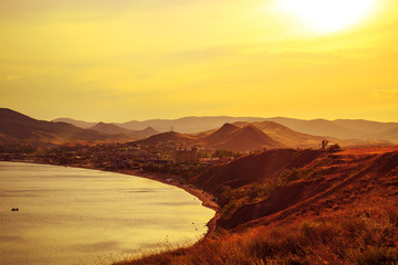 Scenic view of Koktebel. Sunset.