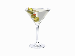 Drink martini. Martini with olives isolated on white. Martini Cocktail on white background.