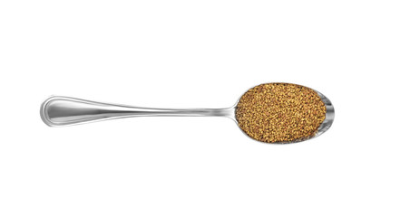 Alfalfa seeds in spoon on white background