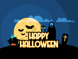 Flat Style Vector Illustration of Happy Halloween Background. 