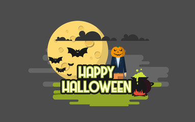 Flat Style Vector Illustration of Happy Halloween Background. 