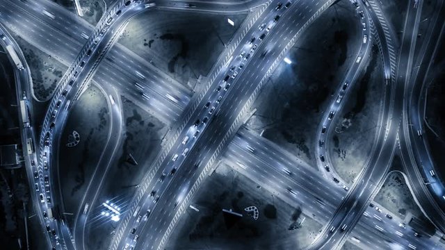 Freeway interchange aerial time lapse. UHD, 4K