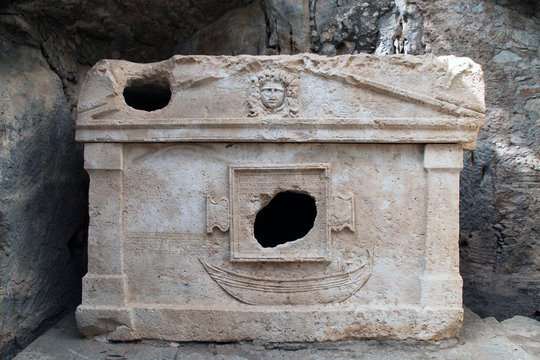 An old sarcophagus in Olympos ancient city, Kumluca, Antalya