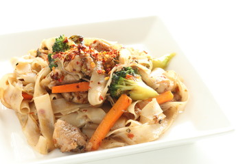 Homemade Thai cuisine, vegetable stir fried rice noodles