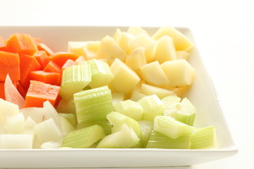 chopped cube size vegetable for Minestrone soup cooking image