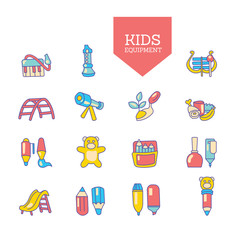 Cute Hand-drawn Children Education. Learning and Playing Icons Set